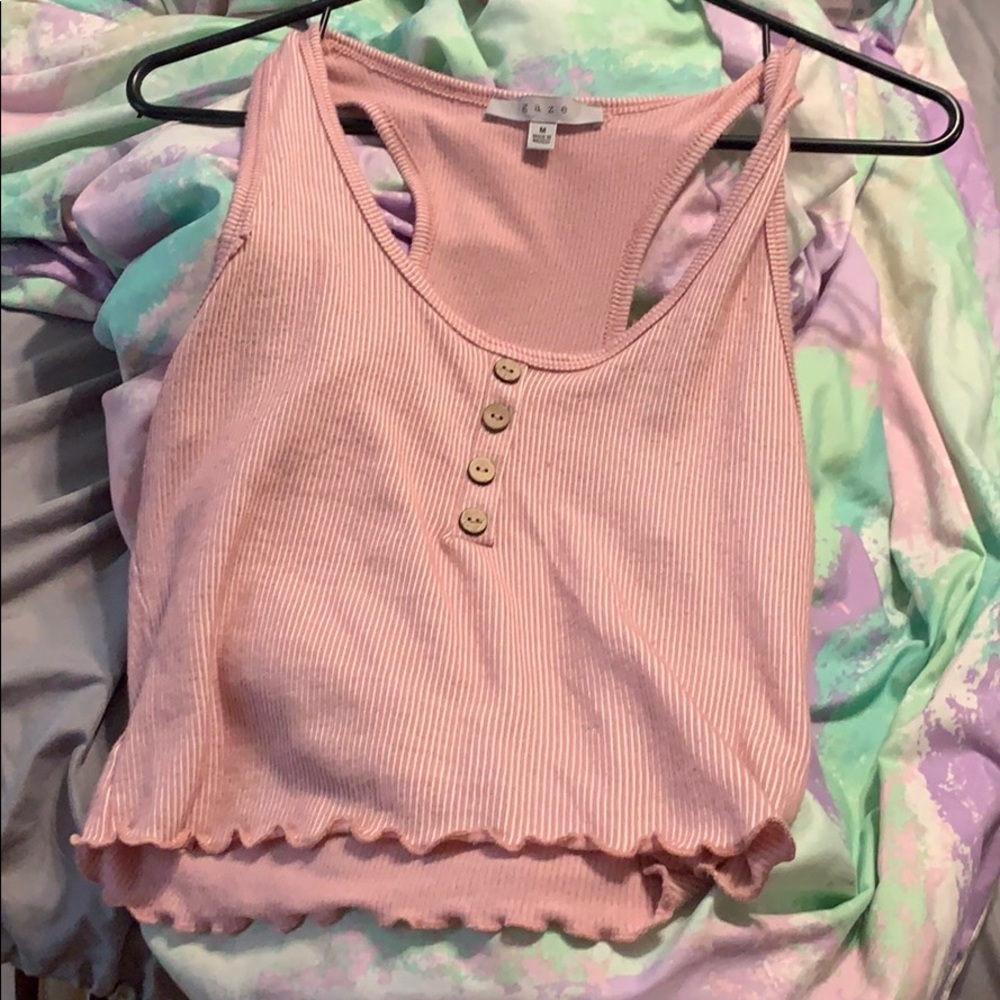 Pink and white top ruffle at the bottom